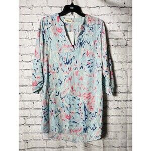 New Million Bullpup 3/4 Sleeve, V-neck, multicolor print tunic dress size L